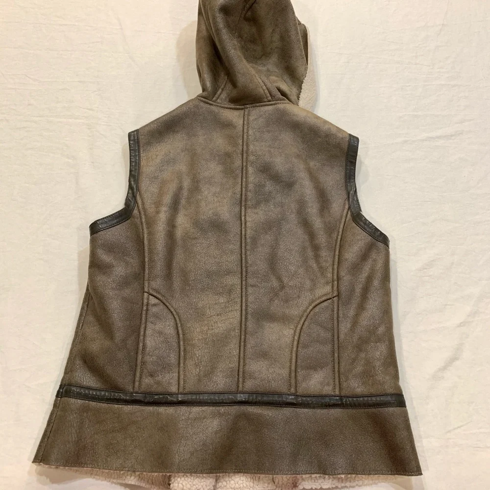Bernardo Faux Leather Fleece Lined Hooded Vest